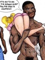 Pigtailed blonde toon chick moves aside her white panty just to be fucked by black dudes.