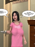 Naked teen guy doesn't know that this toon busty brunette in a pink gown is a shemale