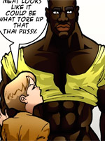 Big black toon guy shows off his dick to seduce white girl to sex