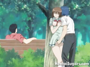 Guy rubbing hentai cooch in the park